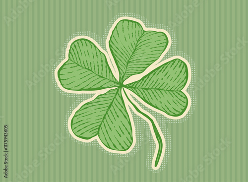 Vintage green lucky clover with four leaf in hand drawing style for Patrick's day.