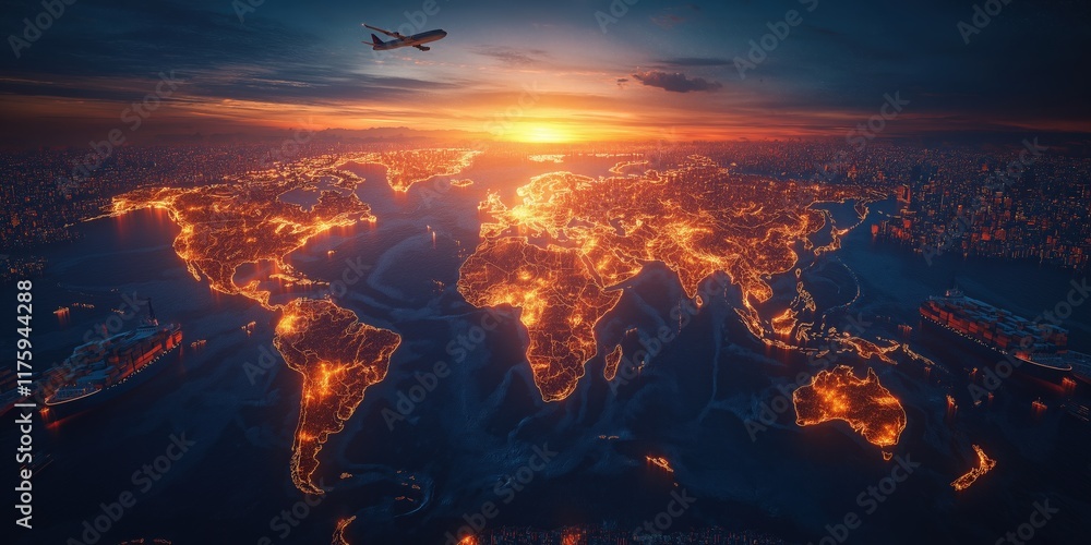 A stunning world map glowing A stunning world map glowing