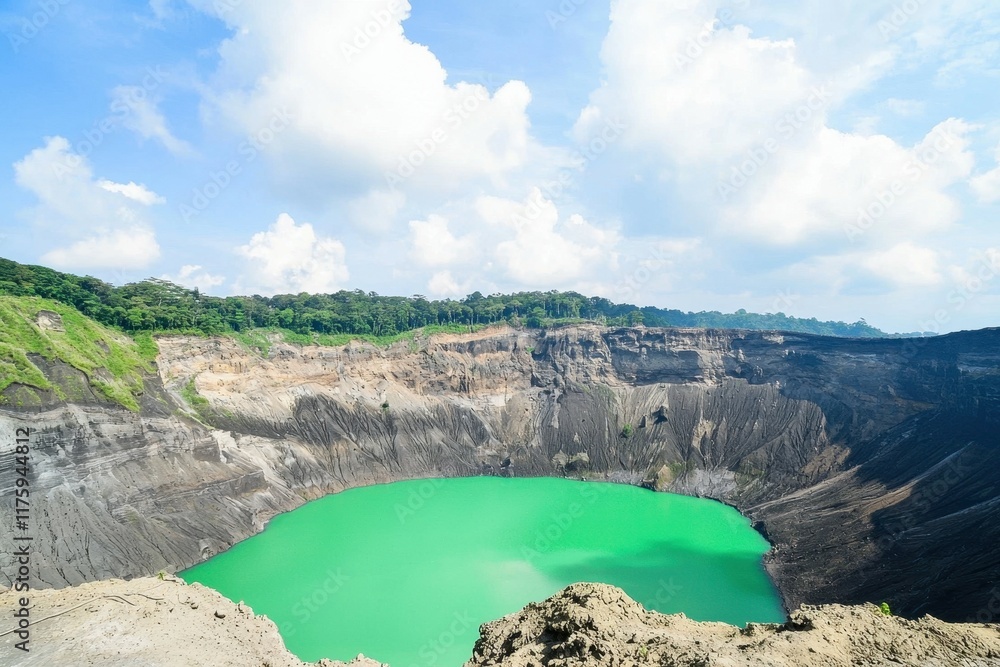 Volcanic Crater Lake: The vibrant green waters of a volcanic crater lake Volcanic Crater Lake: The vibrant green waters of a volcanic crater lake
