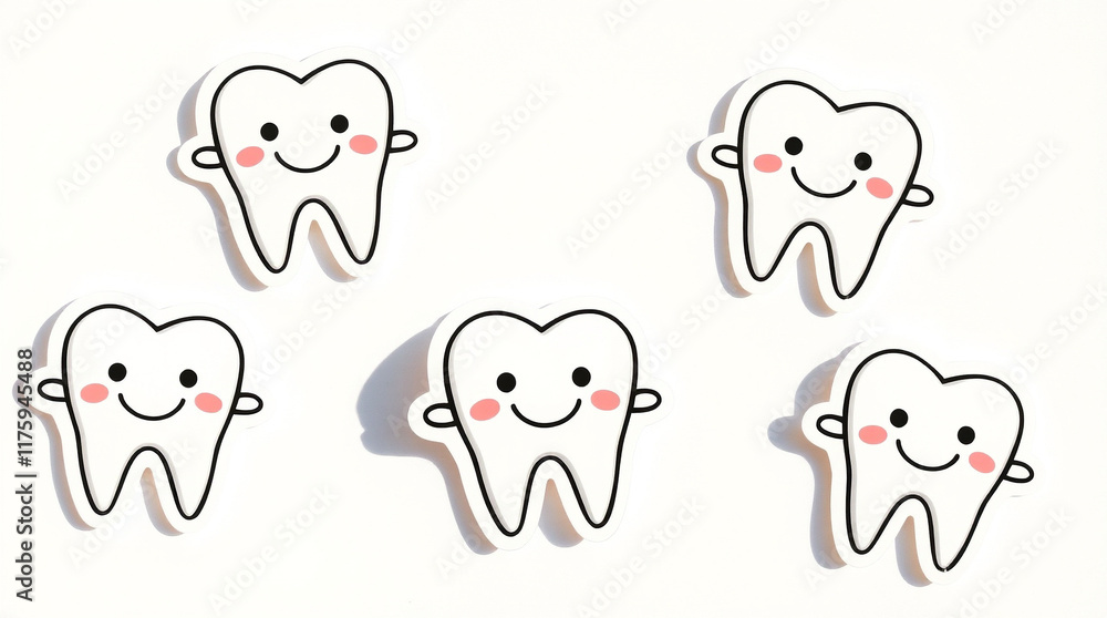 Happy teeth characters on white background. Perfect for dental care, children's health, or oral hygiene themed projects. Happy teeth characters on white background. Perfect for dental care, children's health, or oral hygiene themed projects.