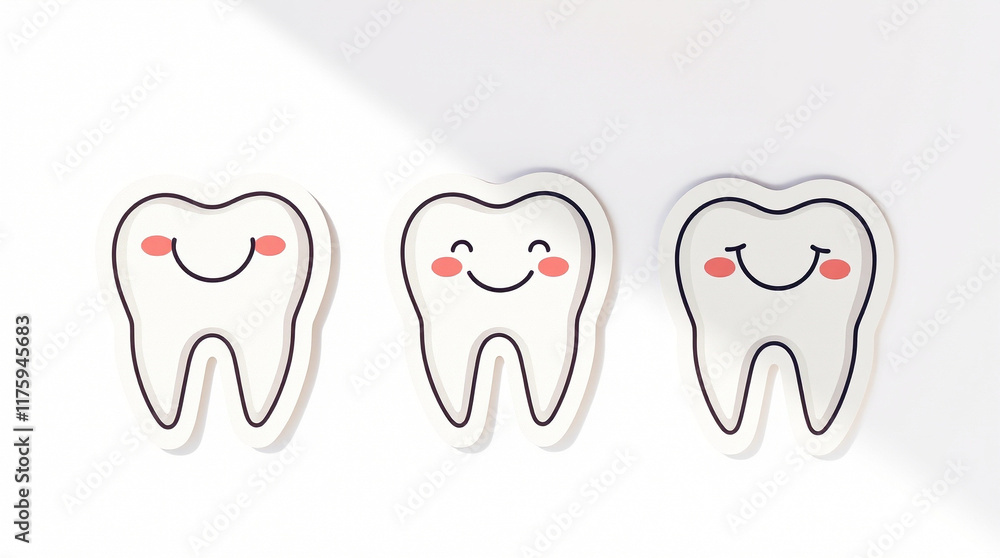 Happy teeth illustrations on white background. Perfect for dental health campaigns, children's books, or educational materials. Happy teeth illustrations on white background. Perfect for dental health campaigns, children's books, or educational materials.