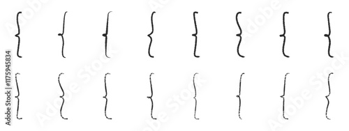 Set of square brackets , red quotes hand drawn with chalk, or pencil. Vintage braces. Typographic symbol , a calligraphic frame for quotations. Vector illustration