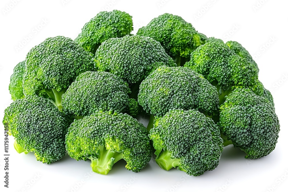 Fresh Green Broccoli Florets Arranged On White Background Fresh Green Broccoli Florets Arranged On White Background
