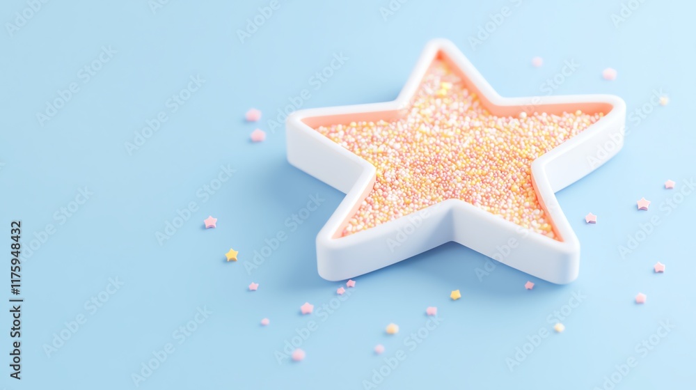 Colorful star-shaped confectionery sprinkles on a light blue background, perfect for decorating cakes and desserts. Colorful star-shaped confectionery sprinkles on a light blue background, perfect for decorating cakes and desserts.