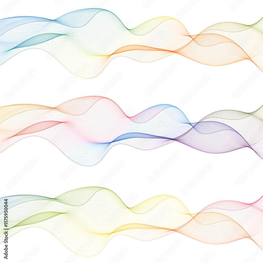 Fototapeta premium Set of colored waves. Abstract vector set. Decor elements. Eps 10