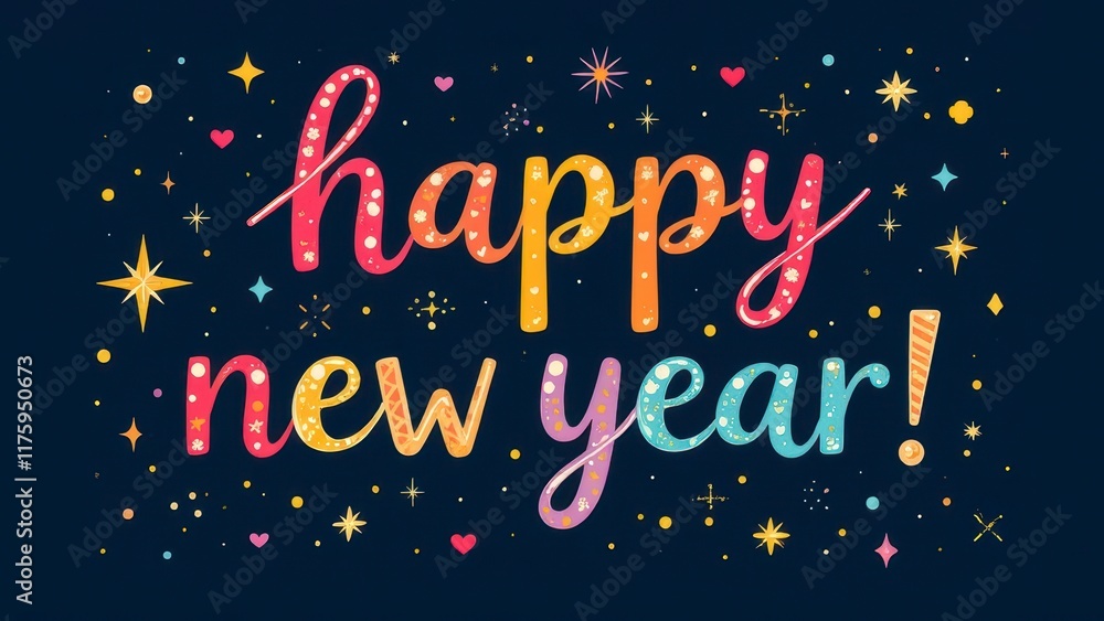 Fototapeta premium Happy new year colorful lettering celebrating winter holidays