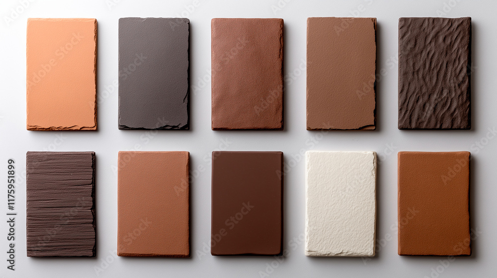 Mocha Mousse color swatches displayed in a neat grid format on a neutral-toned paper backdrop, highlighting the versatility of the shade for design and decor trends. Mocha Mousse color swatches displayed in a neat grid format on a neutral-toned paper backdrop, highlighting the versatility of the shade for design and decor trends.