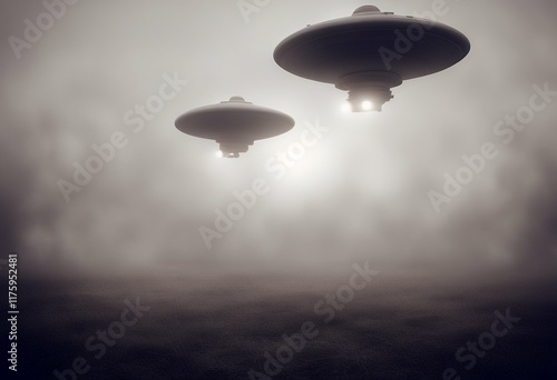 illustration toned 3d ufos time light monochromatic ph sepia flying two fog old photo