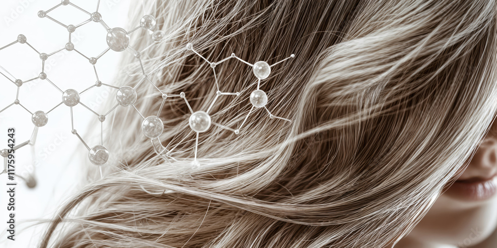 Naklejka premium Innovative molecular hair treatment protecting blonde woman's healthy hair