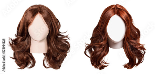 Set of brown hair wig extravaganza, isolated on transparent background. PNG element.
