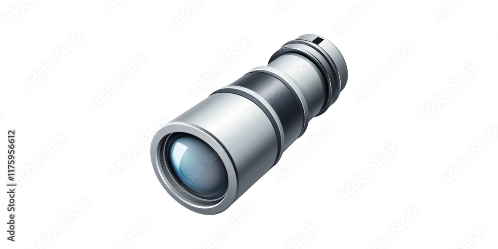 Metallic camera lens with blue glass element isolated on transparent background Metallic camera lens with blue glass element isolated on transparent background