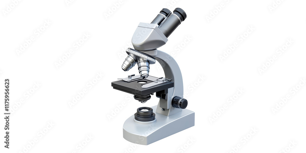 Laboratory microscope with dual lenses isolated on transparent background Laboratory microscope with dual lenses isolated on transparent background