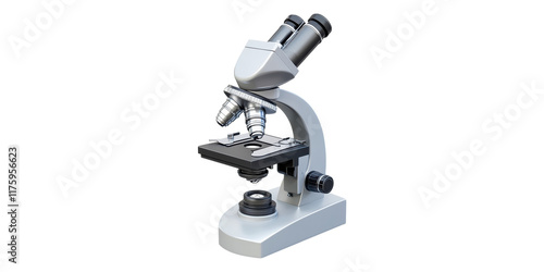 Laboratory microscope with dual lenses isolated on transparent background
