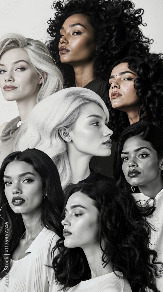Obraz premium A group of women with long black and white hair