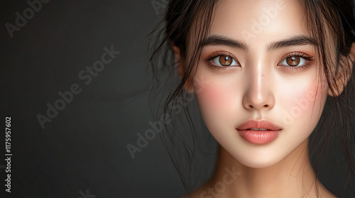 Wallpaper Mural Asian woman portrait with young skin perfection and beauty, attractive model with a soft face, delicate expression, flawless closeup showing elegance and charm. Torontodigital.ca