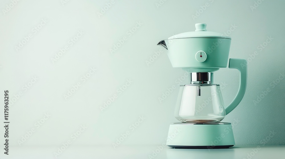 A stylish mint green coffee maker standing elegantly against a light backdrop, perfect for modern kitchens or coffee enthusiasts A stylish mint green coffee maker standing elegantly against a light backdrop, perfect for modern kitchens or coffee enthusiasts