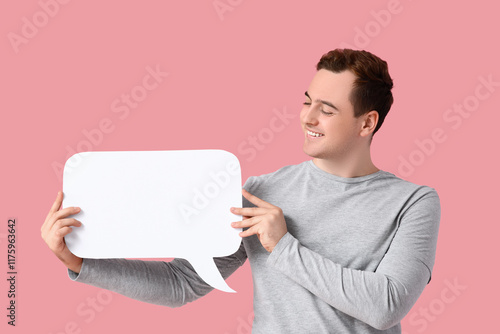 Young man with blank speech...