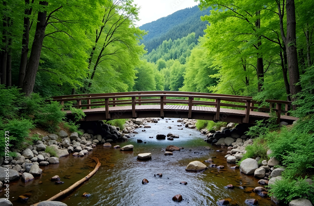 Wooden Bridge Over a Mountain Stream (AI-generated) Wooden Bridge Over a Mountain Stream (AI-generated)