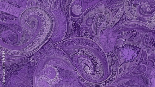 Intricate Purple Paisley Design with Detailed Floral Motifs