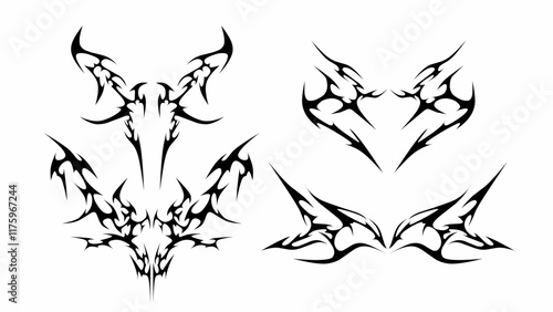 Neo tribal tattoo, vector gothic symmetrical abstract pattern. Cyber sigilism y2k design elements. Celtic gothic ornaments