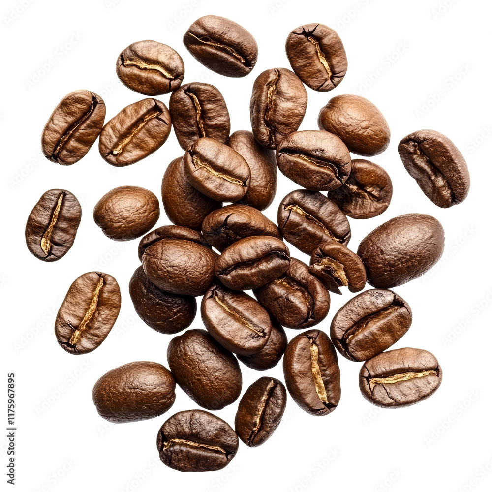 Roasted coffee beans scattered on transparent surface highlighting their rich color and texture, Roasted coffee beans isolated on ransparent Roasted coffee beans scattered on transparent surface highlighting their rich color and texture, Roasted coffee beans isolated on ransparent