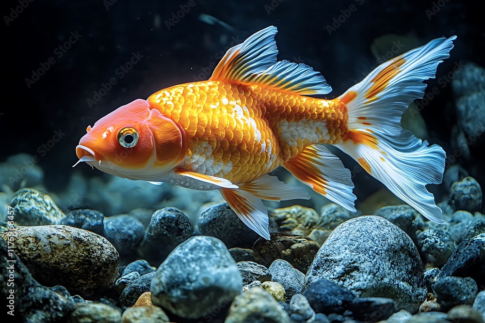 Orange and White Koi Fish Swimming in Aquarium Orange and White Koi Fish Swimming in Aquarium