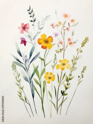 Wallpaper Mural minimalist wildflower watercolor painting,  eadow with ixed flowers Illustration Torontodigital.ca