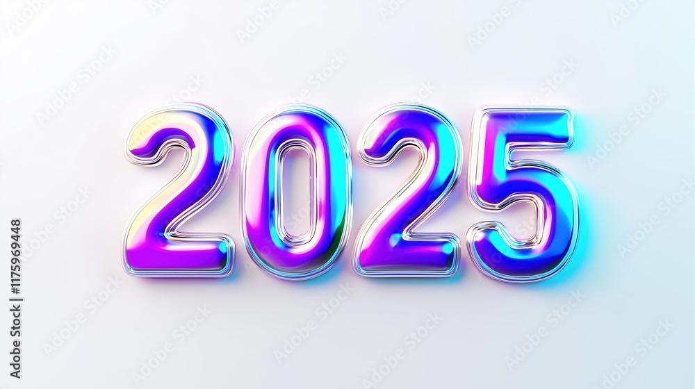 Holographic 2025 on white background, futuristic style Holographic 2025 on white background, futuristic style