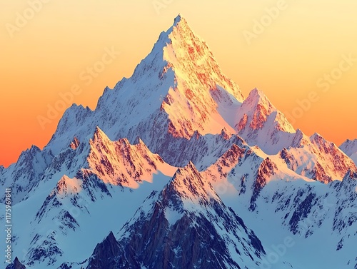 Mountain emoji with snowy peaks  glowing sunrise casting orange hues