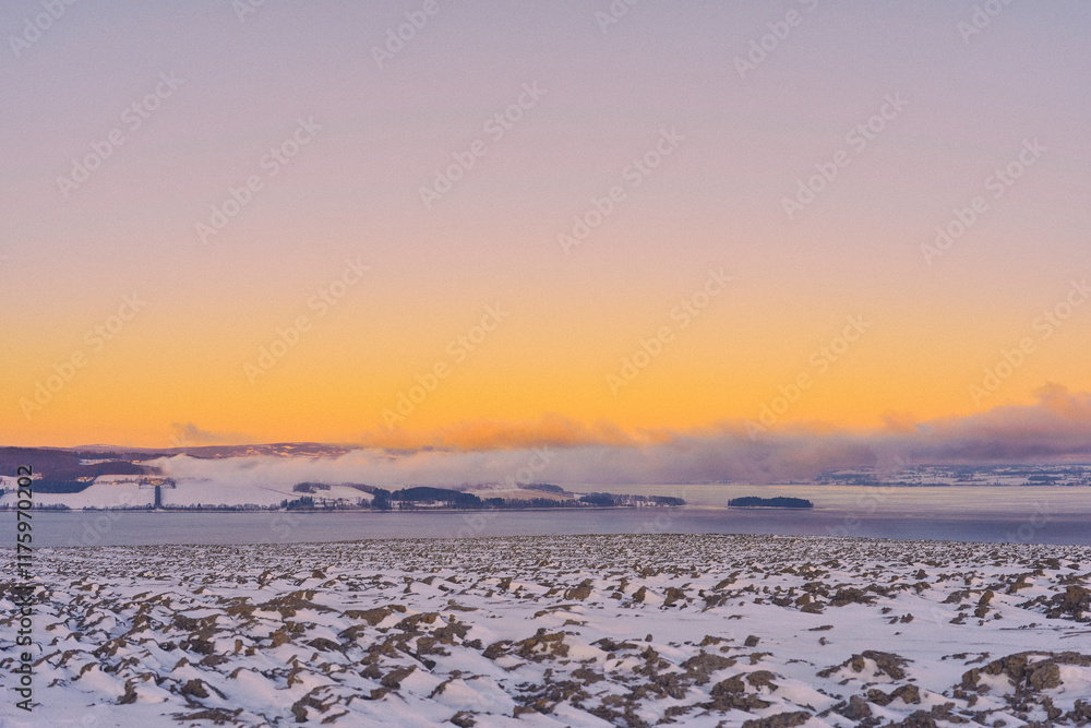 Landscape of rural Toten with Lake Mjøsa and Hovinsholmen Island, Norway, in January 2025. Landscape of rural Toten with Lake Mjøsa and Hovinsholmen Island, Norway, in January 2025.