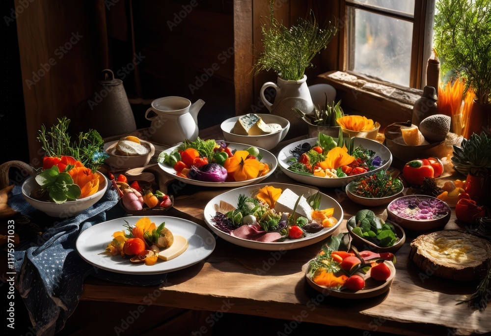 colorful display varied culinary choices artistically arranged plate bountiful fresh ingredients flavors, plates, meals, vibrant, arrangement, food colorful display varied culinary choices artistically arranged plate bountiful fresh ingredients flavors, plates, meals, vibrant, arrangement, food