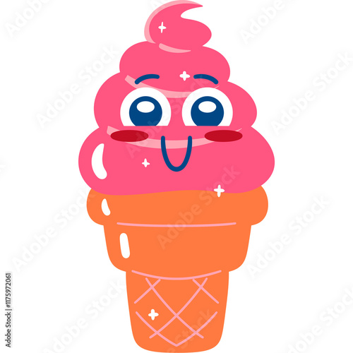 Strawberry Ice Cream Shy Face Cartoon