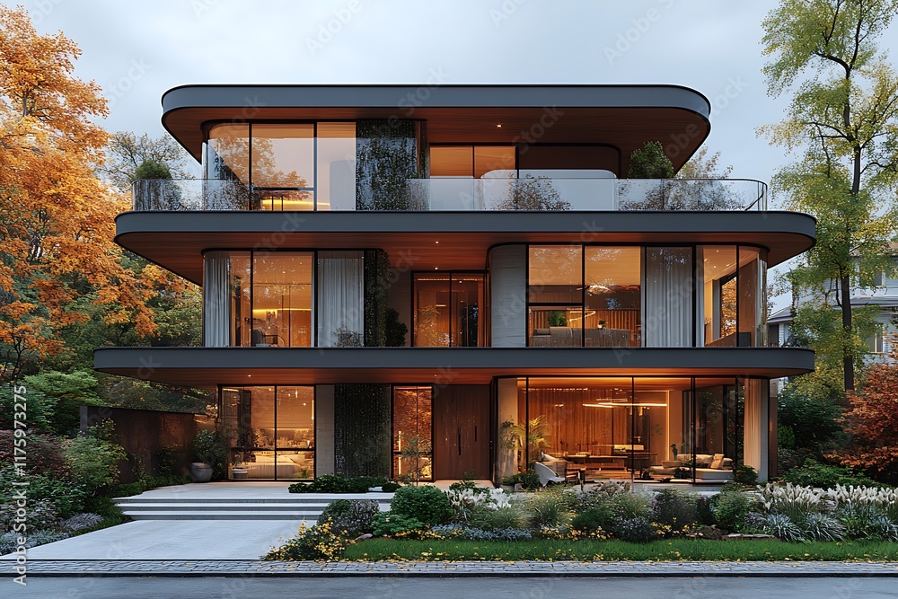 Modern Three Story Home with Autumnal Surroundings Modern Three Story Home with Autumnal Surroundings