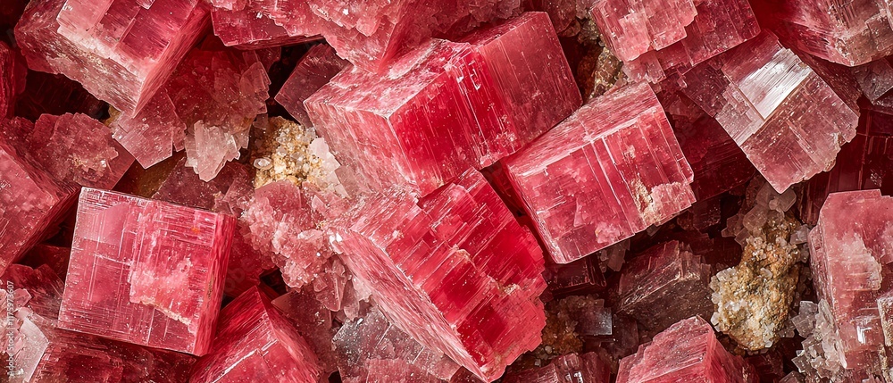Close-up of red rhodochrosite with detailed banding patterns, crystalline structure, natural mineral formation, intricate layers and textures