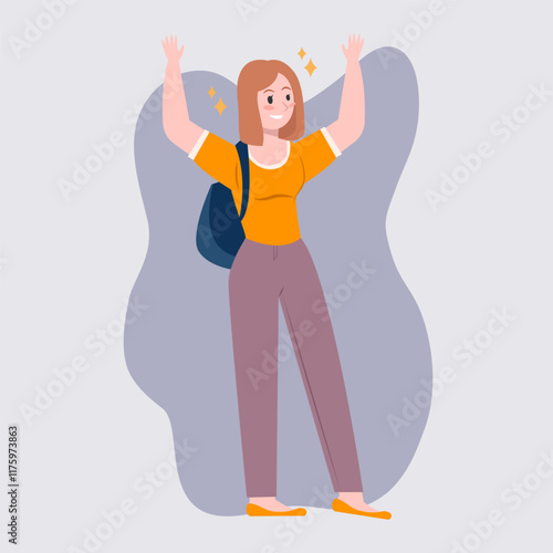 Hipster girl pose vector flat illustration. Cartoon latina female character with tied hair in stylish jeans, sneakers and shoulder bag, brunette woman standing with stylish pose
