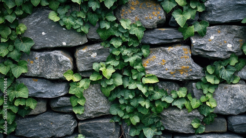 Lush Green Ivy Growing on a Stone Wall Lush Green Ivy Growing on a Stone Wall