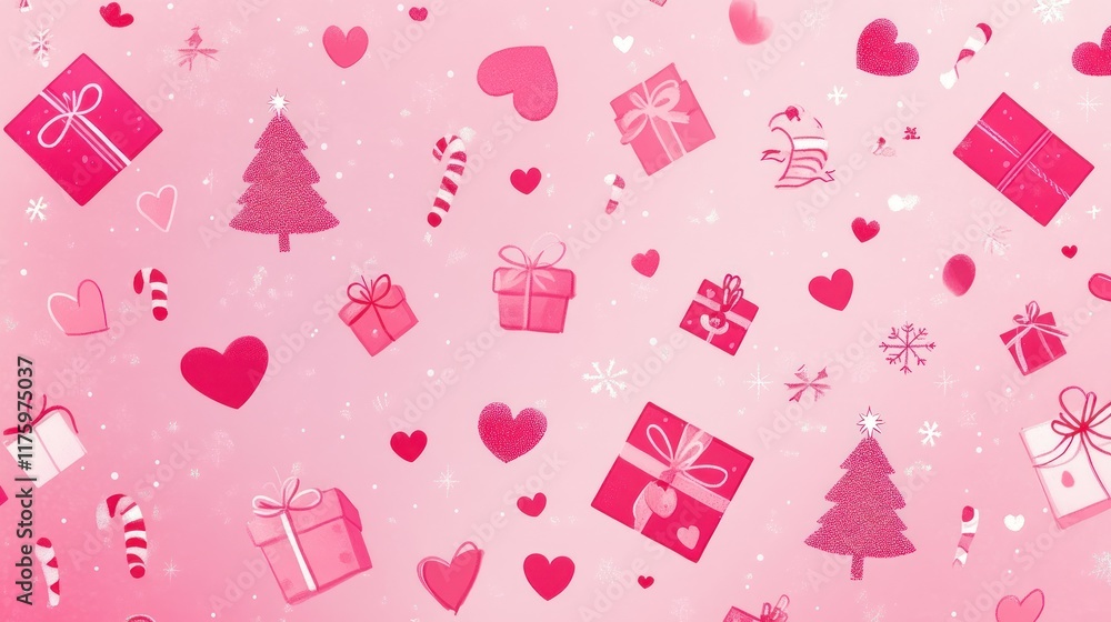 Pink Christmas and Valentine's Day pattern. generative ai Pink Christmas and Valentine's Day pattern. generative ai