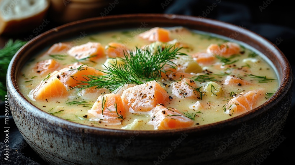 Creamy Salmon Soup with Dill Garnish Creamy Salmon Soup with Dill Garnish
