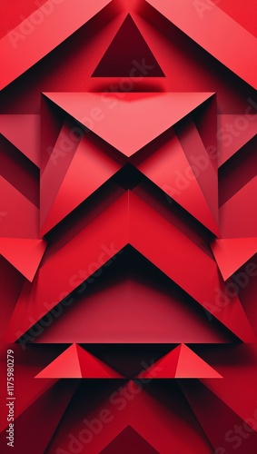 Bold red triangles arranged in a symmetrical pattern on a red pattern background