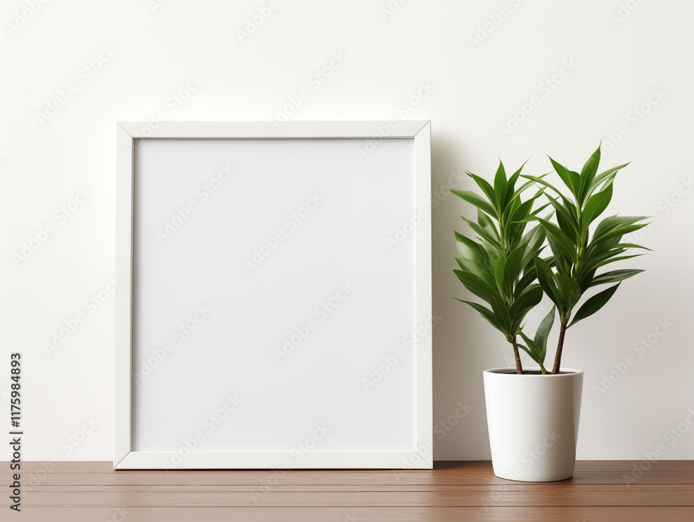 Aesthetic Frame photo mockup on wood table Aesthetic Frame photo mockup on wood table