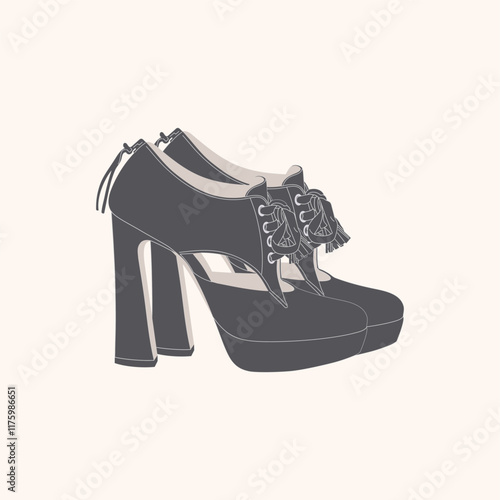 A pair of women's footwear with a lace-up closure and zip at the back. Vector illustration.