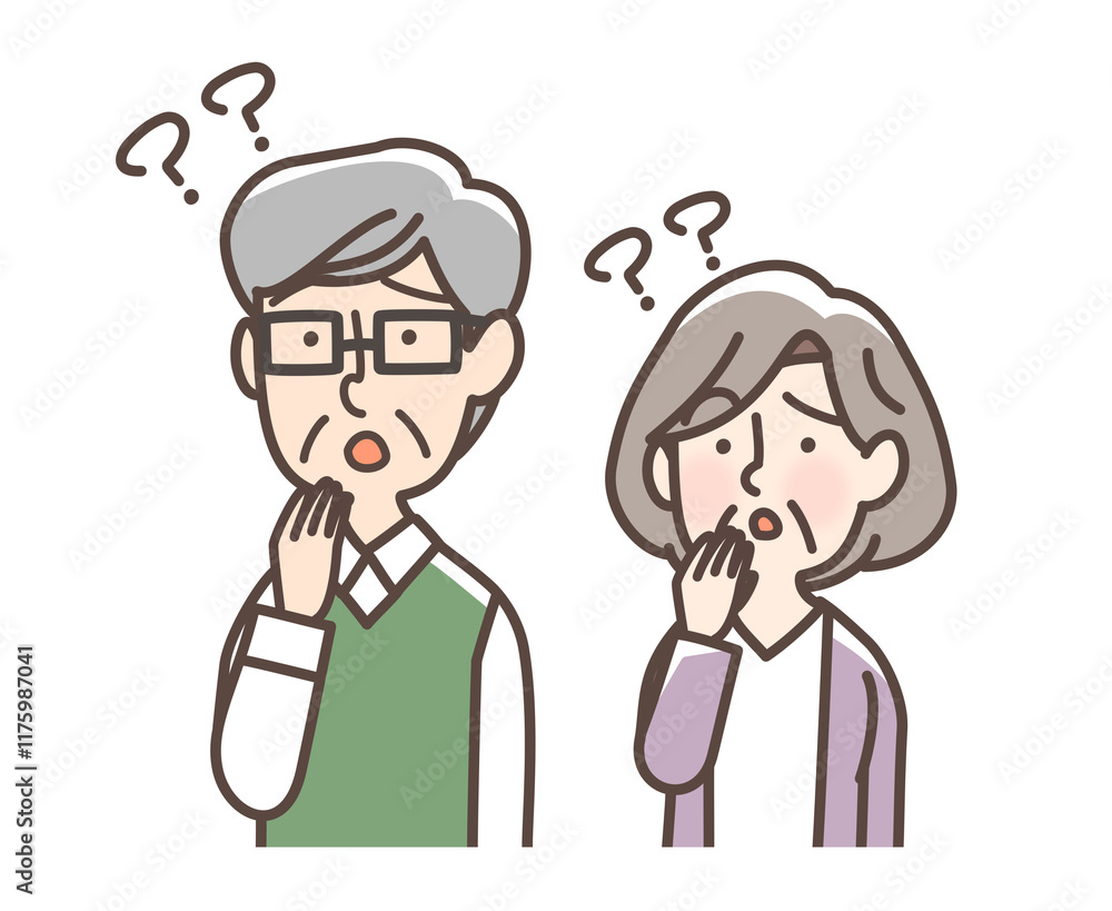混乱するお年寄りの男女 混乱するお年寄りの男女