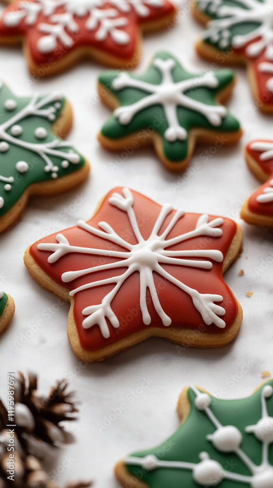 Closeup Christmas snowflake cookies vertical Closeup Christmas snowflake cookies vertical