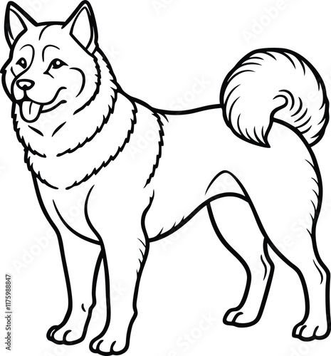Alaskan klee kai silhouette of a standing dog. Alaskan Klee Kai vector illustration isolated on white background in cartoon style.