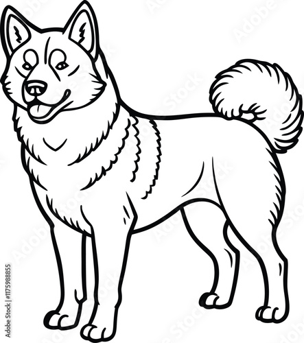 Alaskan klee kai silhouette of a standing dog. Alaskan Klee Kai vector illustration isolated on white background in cartoon style.