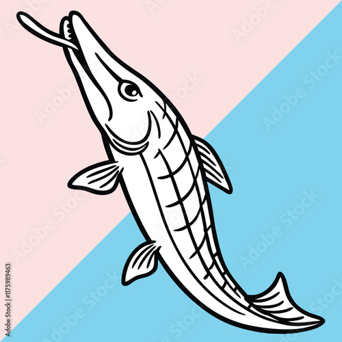 Alligator gar line arts with white background. Hand drawn vector of Alligator Gar fish isolated on white background.