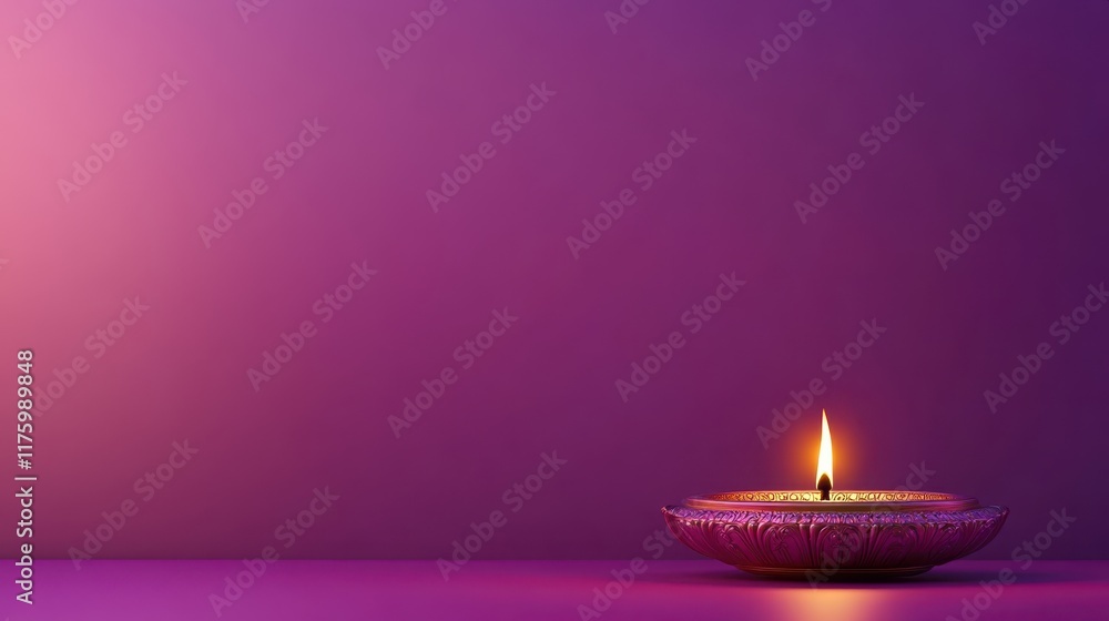 Simple elegant frame with a burning diya, set against a purple background for text, ideal for Diwali or other Indian traditional holiday cards. Simple elegant frame with a burning diya, set against a purple background for text, ideal for Diwali or other Indian traditional holiday cards.