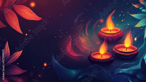 Graphic banner showcasing a traditional Diya oil lamp with room for personalized Diwali messages or festive greetings.