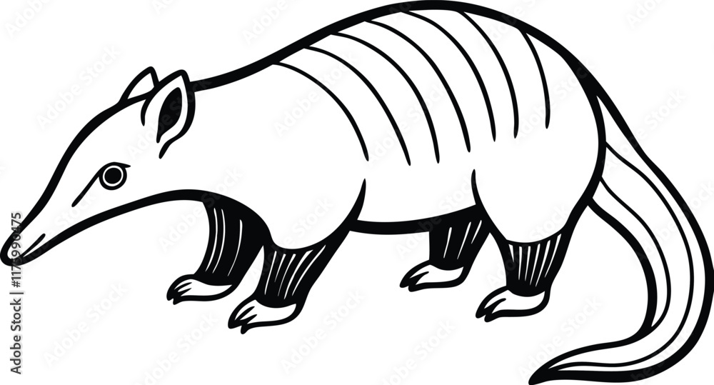 Line art illustration of giant anteater showing his tongue. anteater line arts with white background Line art illustration of giant anteater showing his tongue. anteater line arts with white background