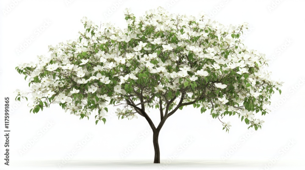 Naklejka premium Blooming dogwood tree isolated on white background.